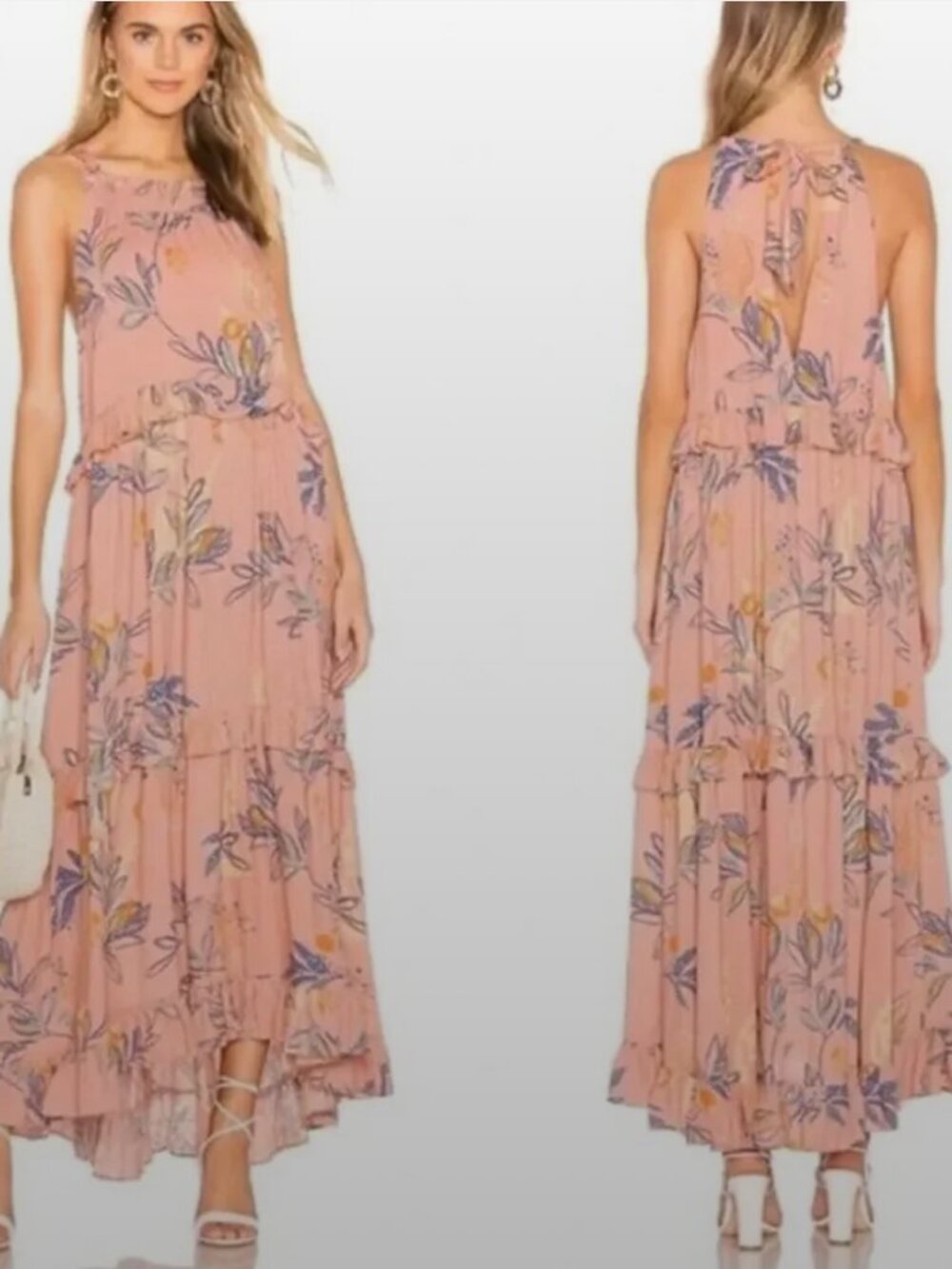 Free People Anita Desert Rose Tiered Tie Back Maxi Dress‎ Women's
